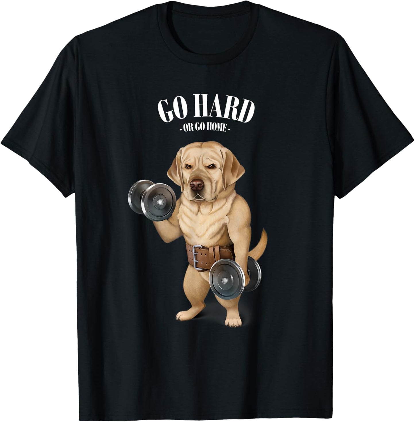 Labrador Retriever Dog Muscle Training with Dumbbell T-Shirt - T-Shirt | Black