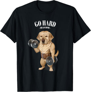 Labrador Retriever Dog Muscle Training with Dumbbell T-Shirt - T-Shirt | Black