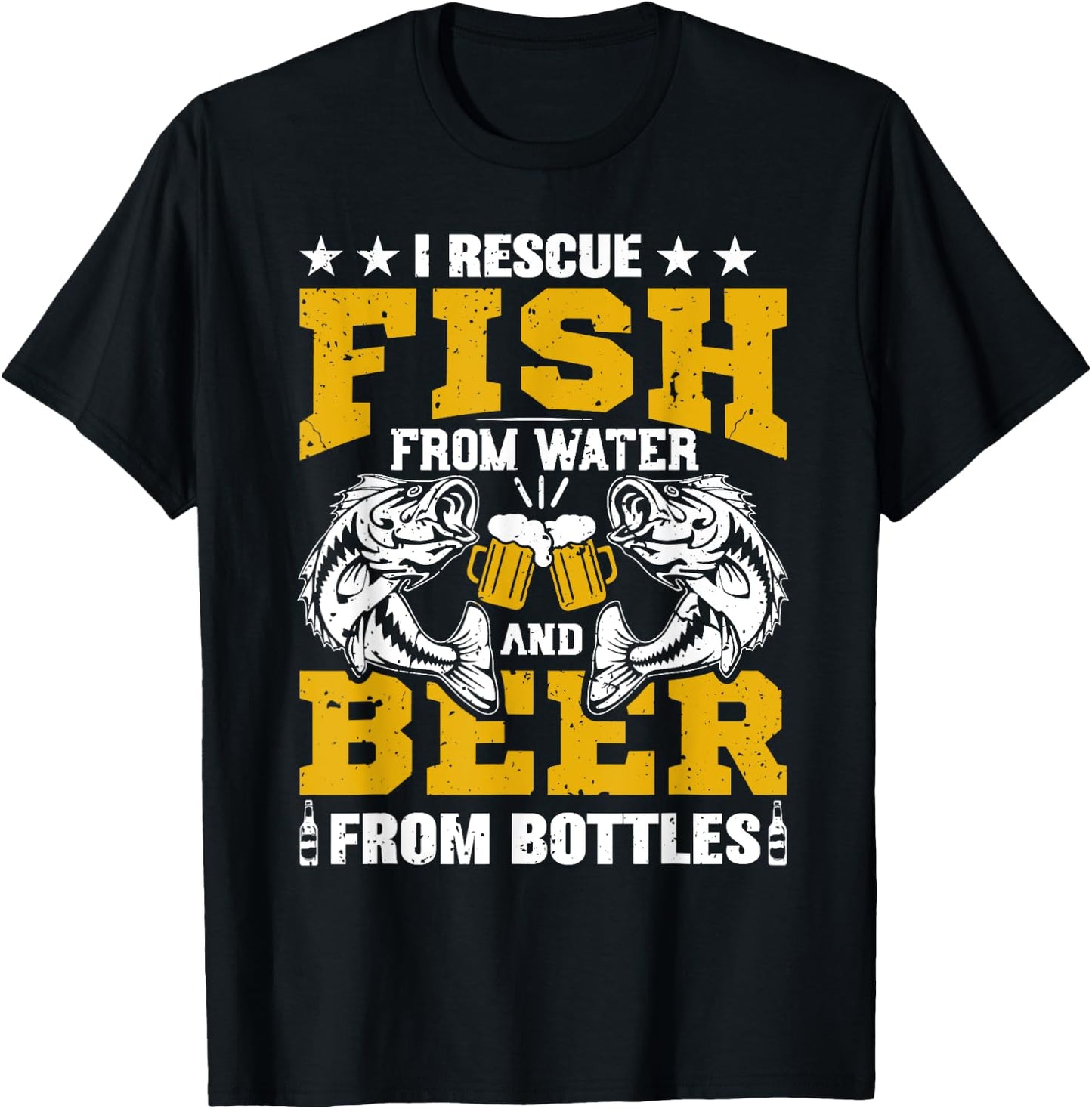 I Rescue Fish From Water Beer From Bottle Funny Fishing T-Shirt - T-Shirt | Black