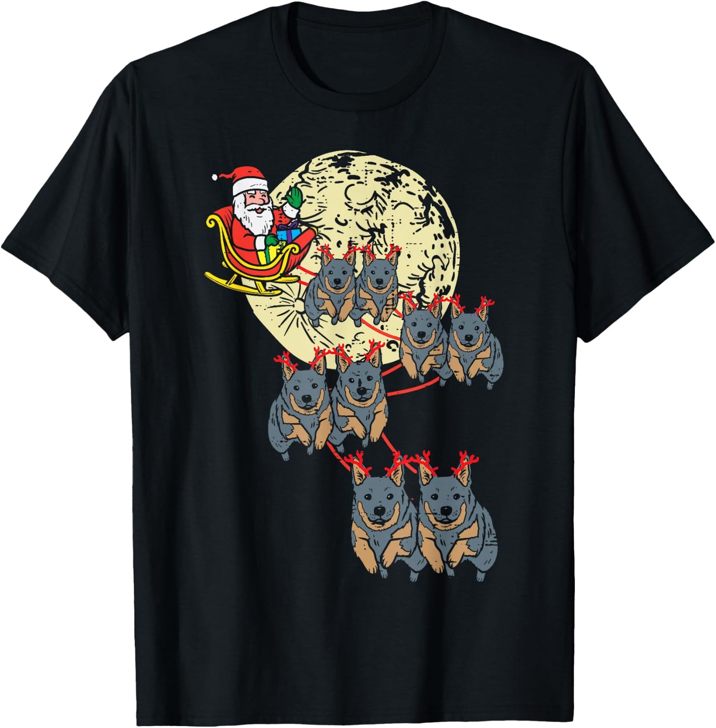 Reindeer Heeler Santa Christmas Animal Cattle Dog Xmas PJ T-Shirt - T-Shirt | Black