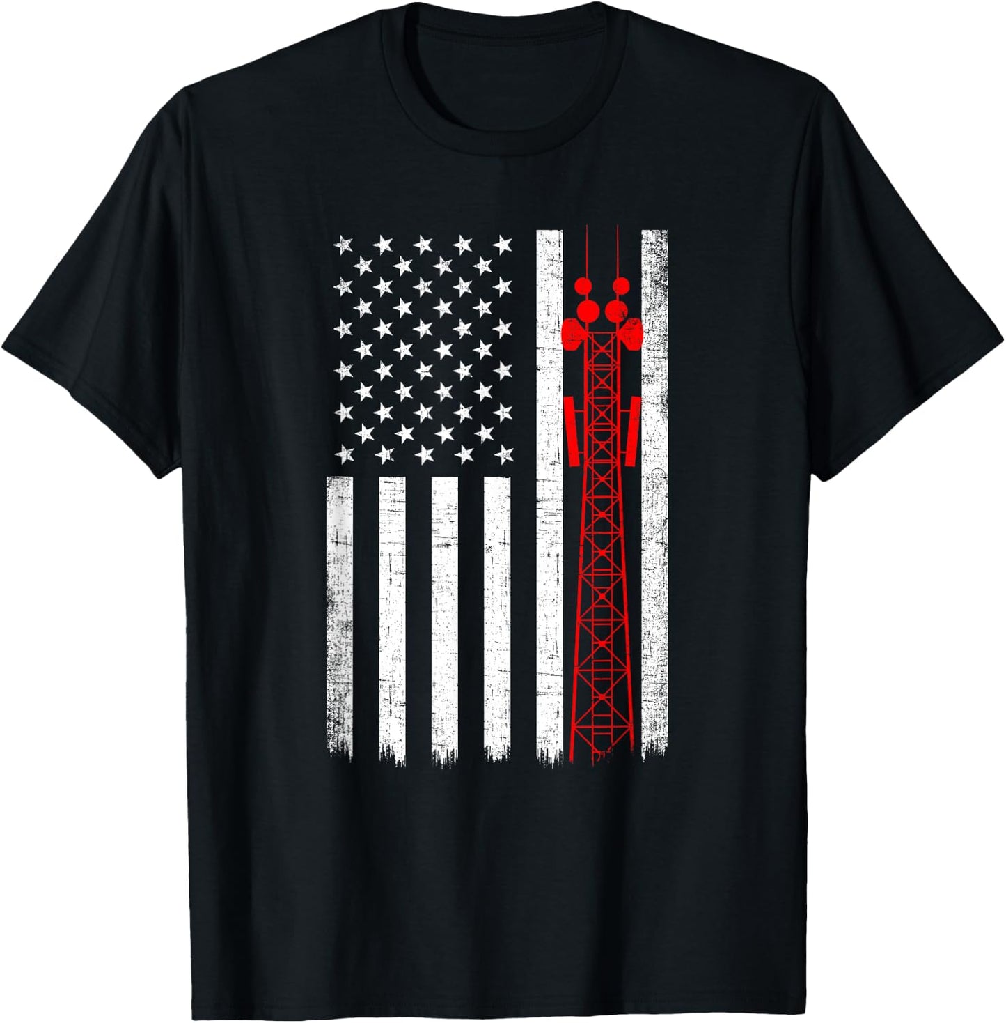 Tower Climber American Flag, Tower Climber T-Shirt - T-Shirt | Black