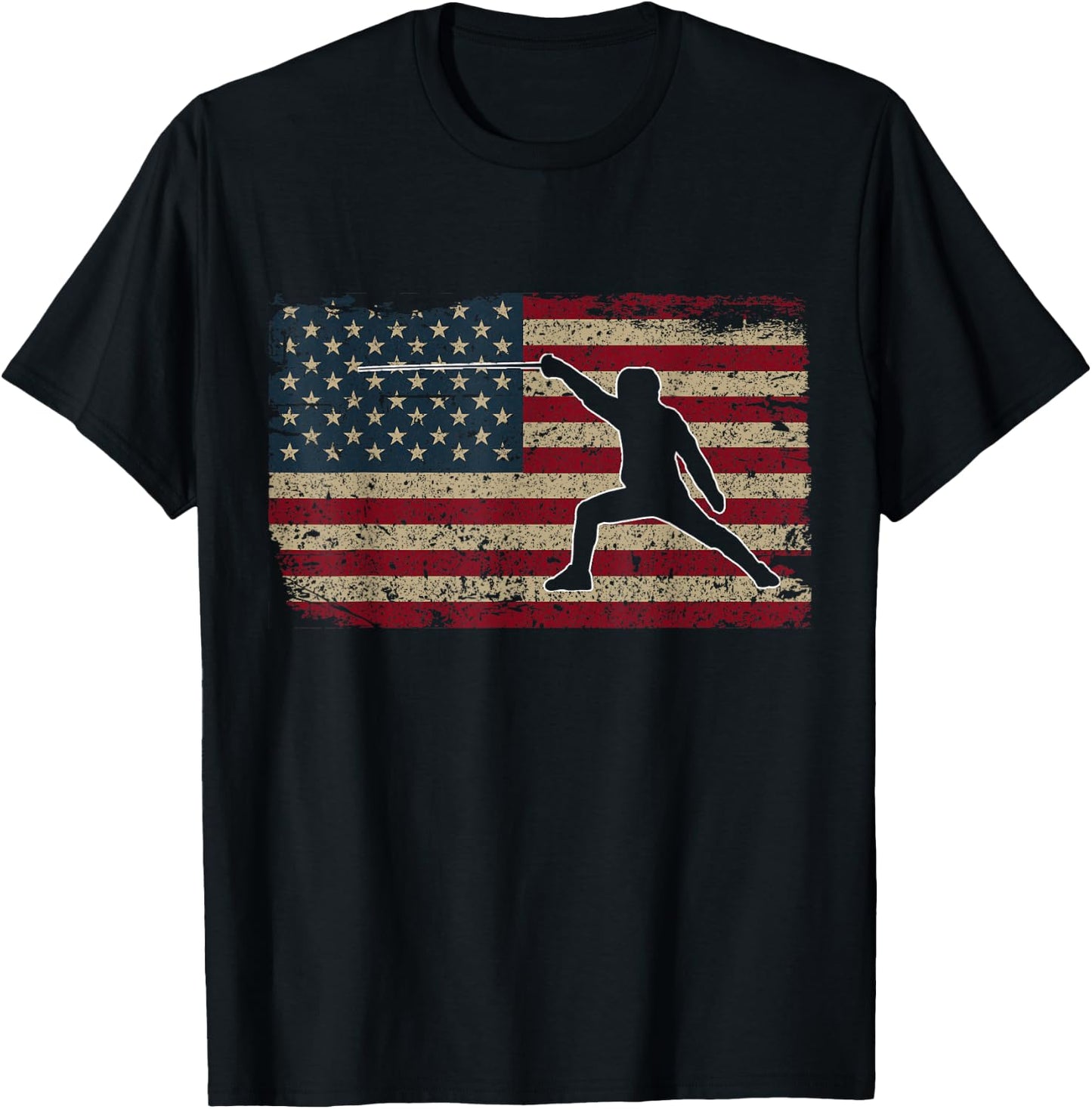 Fencer American Flag I Proud Fencing Gift T-Shirt - T-Shirt | Black