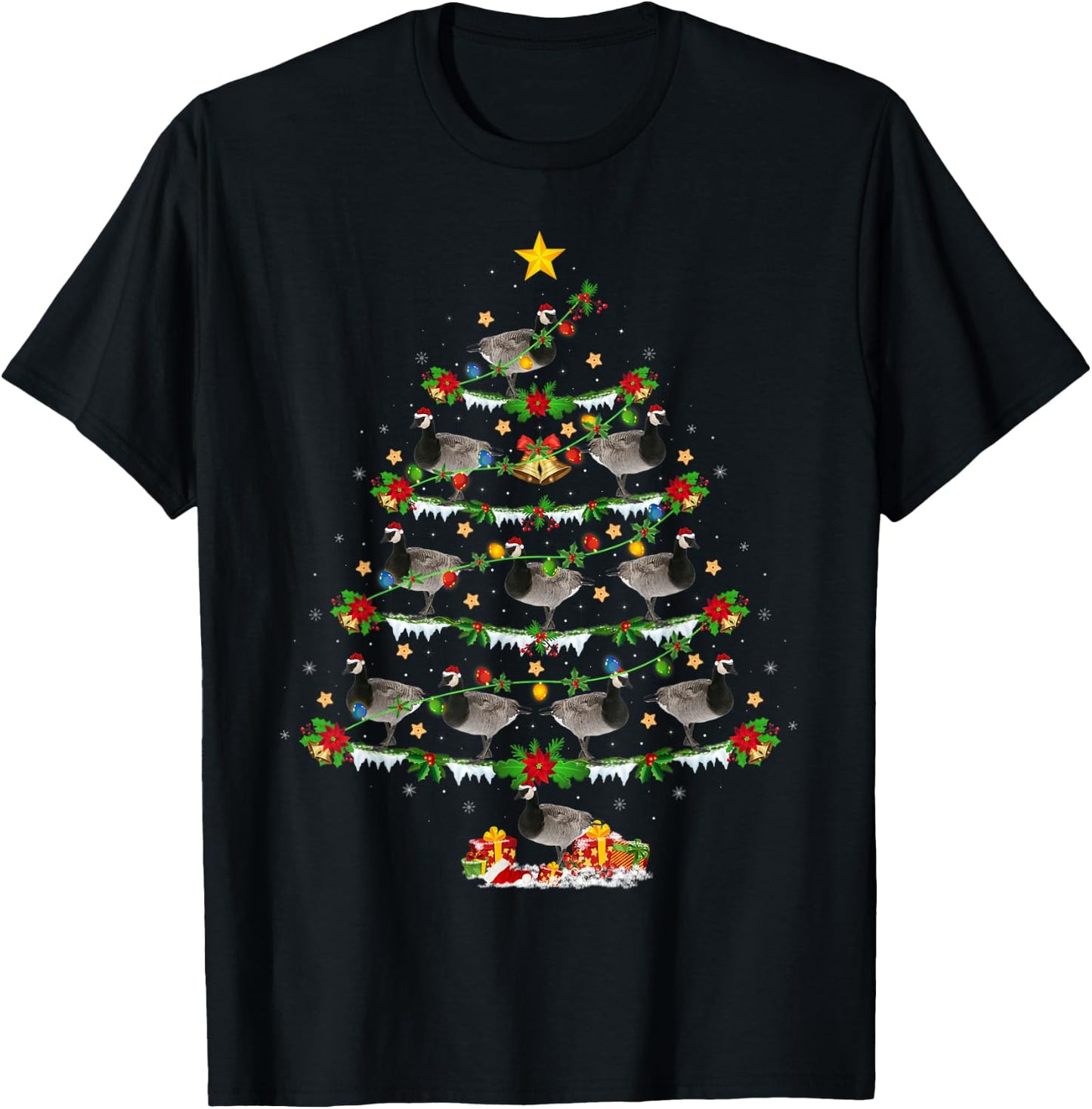 Xmas Tree Canada-Goose Christmas Gifts Goose Bird Lover -Adults Black Animal Print Modern Animal Print Short Sleeve Small T-Shirt - T-Shirt | Black