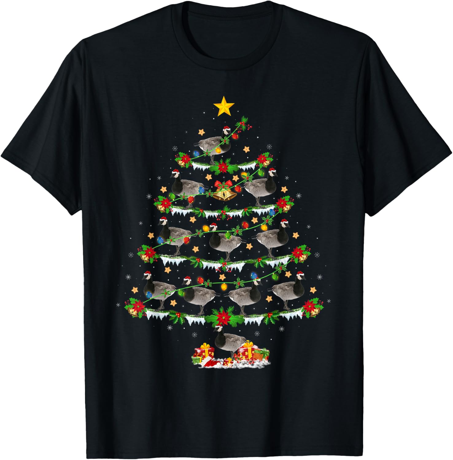 Xmas Tree Canada-Goose Christmas Gifts Goose Bird Lover -Adults Black Animal Print Modern Animal Print Short Sleeve Small T-Shirt - T-Shirt | Black