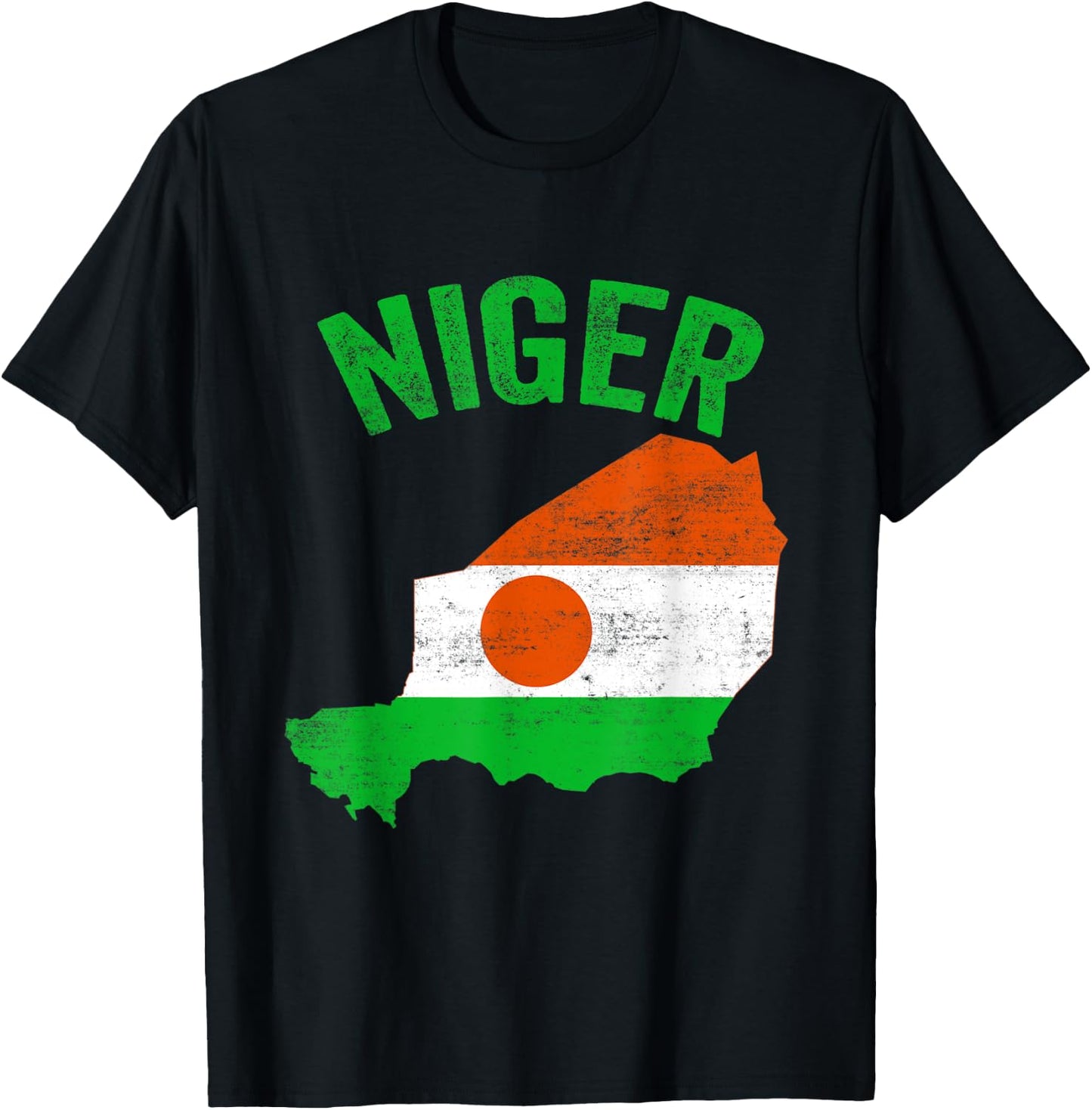 Distressed Retro Niger Flag Niger Map Patriotic Women Kids Men T-Shirt - T-Shirt | Black