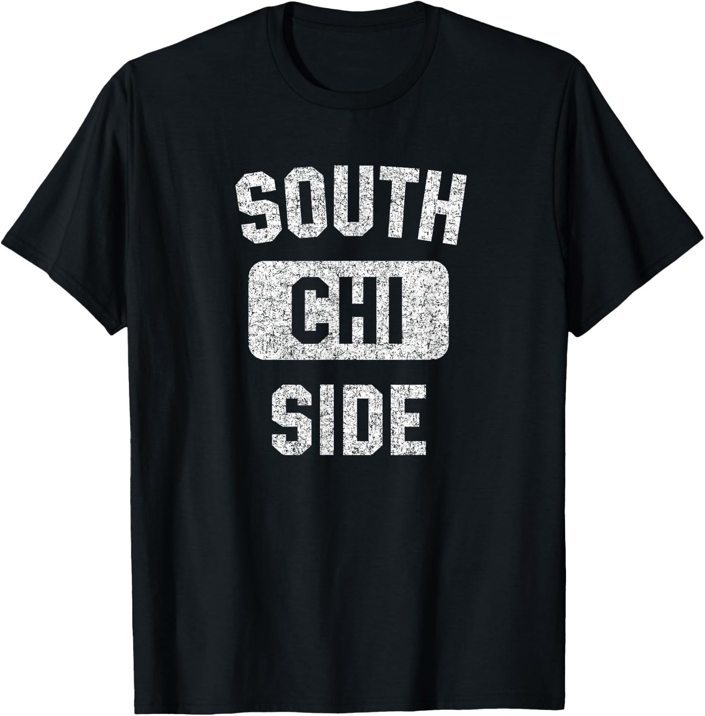 South Side CHI Gym Style Distressed White Print T-Shirt - T-Shirt | Black