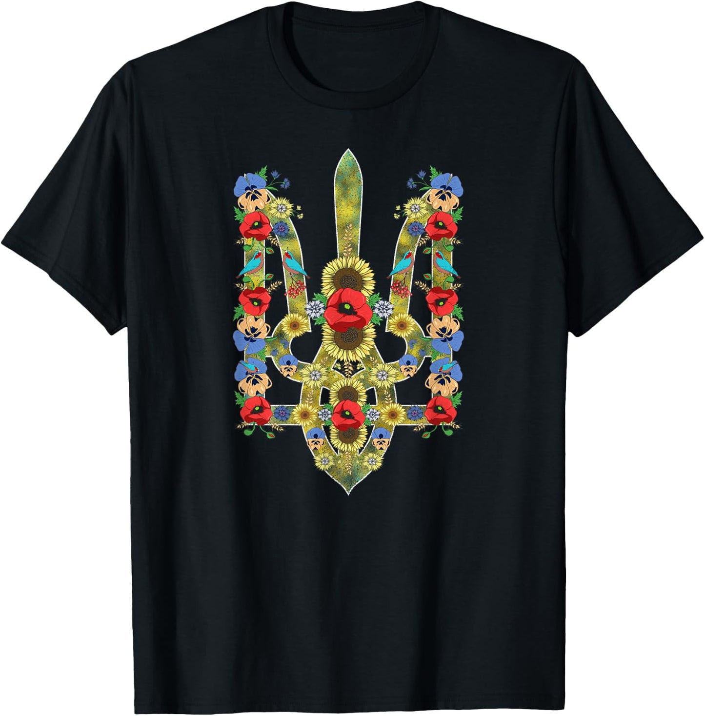 Ukrainian Trysub Sunflower Retro Floral Ukraine Vyshyvanka T-Shirt - T-Shirt | Black