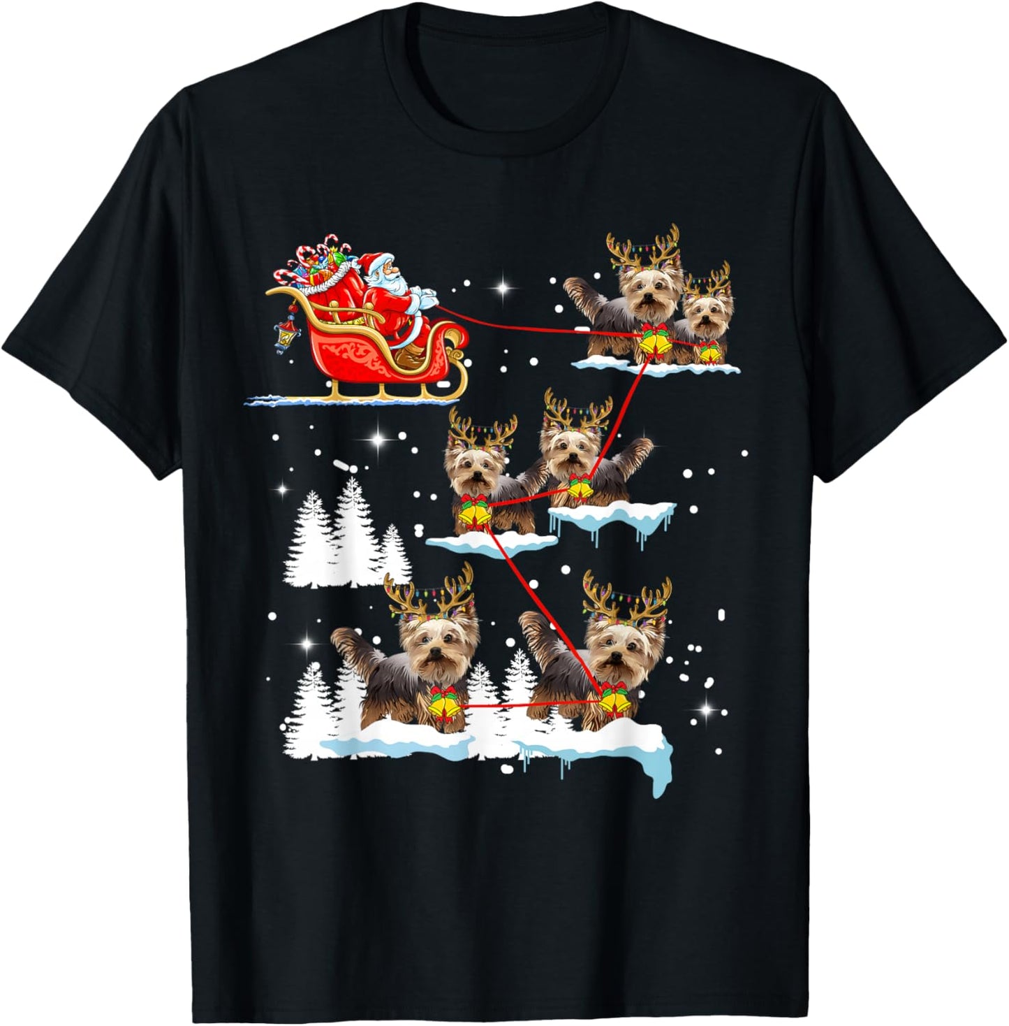 Funny Yorkie Christmas Pajama Santa Reindeer T-Shirt - T-Shirt | Black