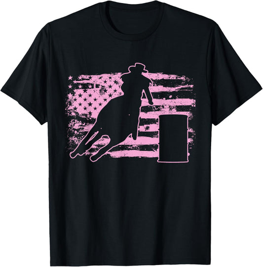 Barrel Racing USA American Flag Gift Barrel Racers T-Shirt - T-Shirt | Black