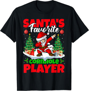 Xmas Dabbing Santa's Favorite Cornhole Player Christmas T-Shirt - T-Shirt | Black
