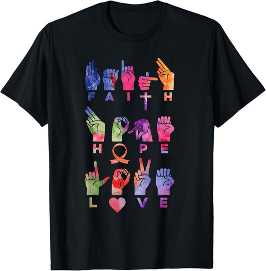 Faith Hope Love ASL American Sign Language T-Shirt - T-Shirt | Black