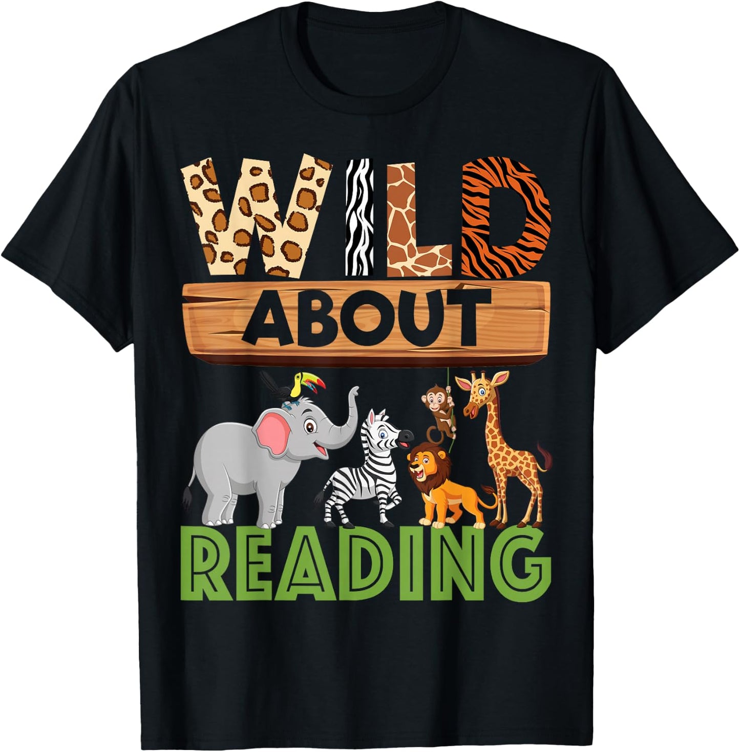 Wild About Reading Teacher Reading Books Back to School T-Shirt - T-Shirt | Black