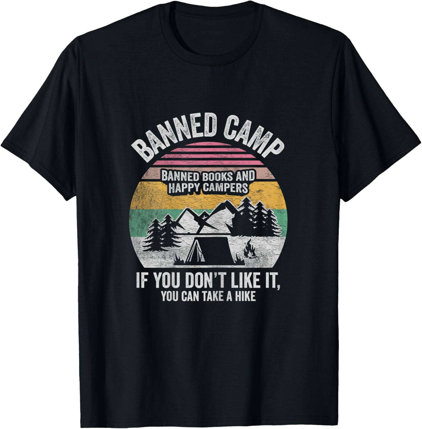 Vintage Banned Books Shirt Book Lover Camping Librarian T-Shirt - T-Shirt | Black