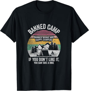 Vintage Banned Books Shirt Book Lover Camping Librarian T-Shirt - T-Shirt | Black