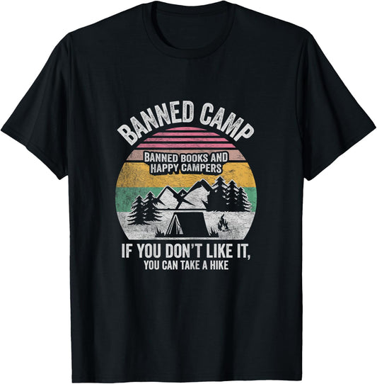 Vintage Banned Books Shirt Book Lover Camping Librarian T-Shirt - T-Shirt | Black