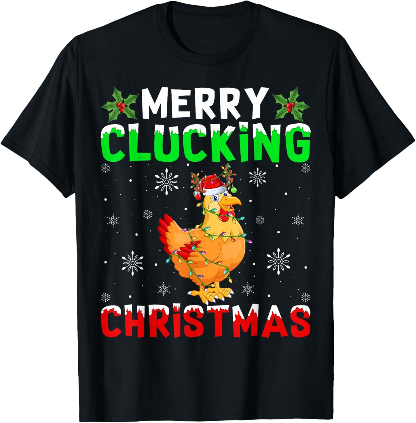 Matching Family Santa Chicken Merry Clucking Christmas T-Shirt - T-Shirt | Black