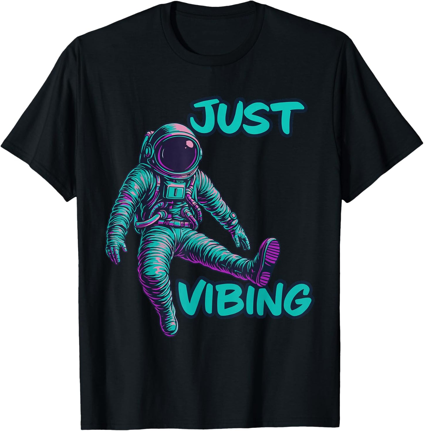 Astronaut Purple and Teal Shirts, Galaxy Just Vibing T-Shirt - T-Shirt | Black