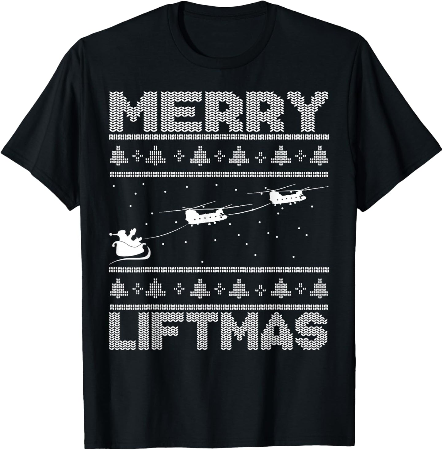 THE SALTY VETERAN Merry Liftmas Chinook Helicopter Ugly Christmas Kids T-Shirt - T-Shirt | Black