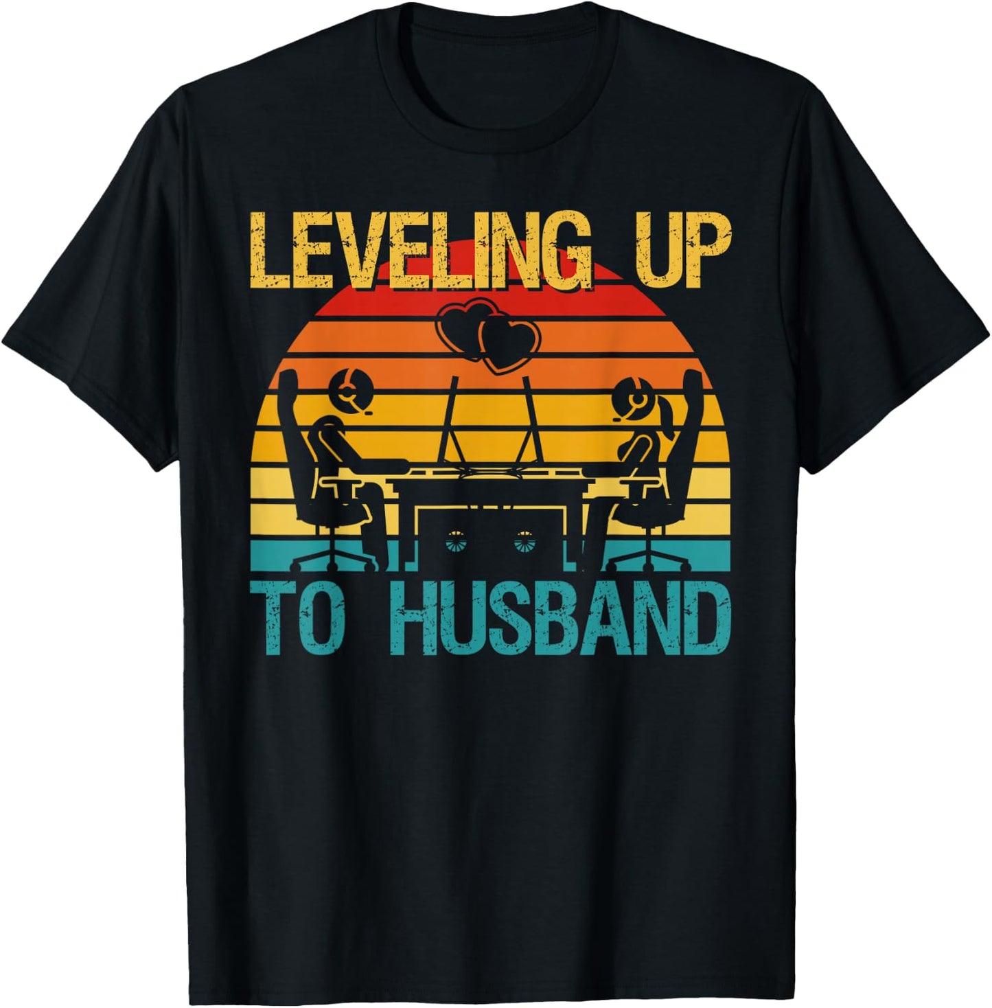 Gamer Engagement Future Mr & Mrs Leveling Up To Husband T-Shirt - T-Shirt | Black