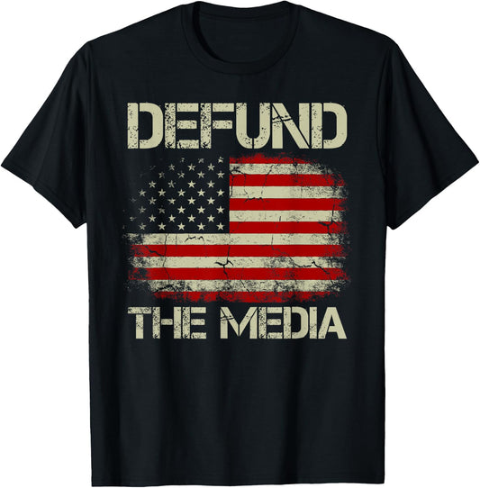Vintage American Flag Defund The Media Men T-Shirt - T-Shirt | Black