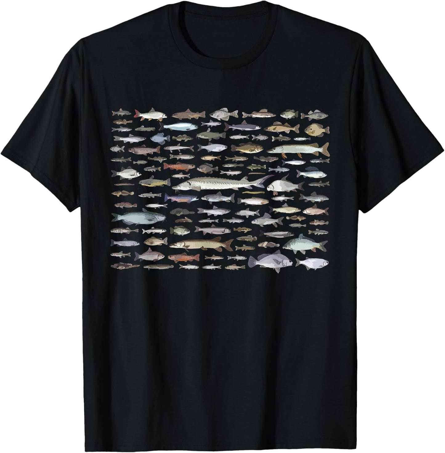 100 Types Of Freshwater Fish Species Fishing T-Shirt - T-Shirt | Black