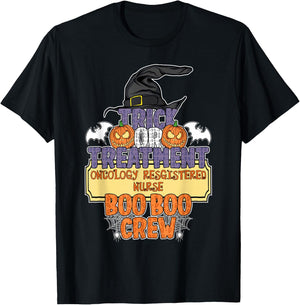 Trick Or Treatment Oncology Nurse Boo Boo Crew Halloween T-Shirt - T-Shirt | Black