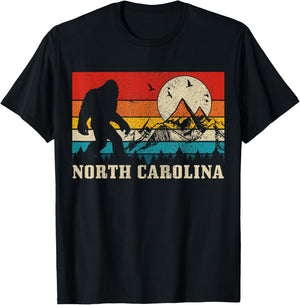 North Carolina Bigfoot Vintage Mountains Hiking Camping T-Shirt - T-Shirt | Black