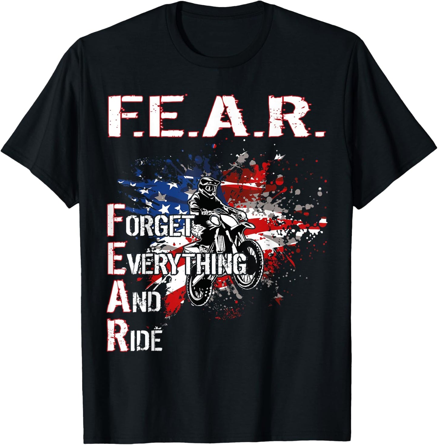 Dirtbike Motocross Forget everything and ride MX US Flag T-Shirt - T-Shirt | Black