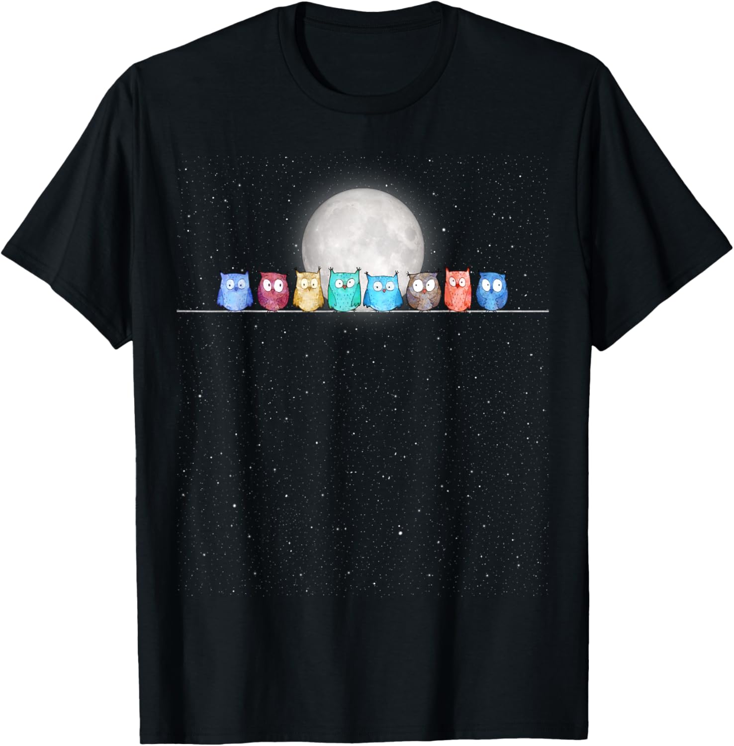 Starry Night Owls T-Shirt - T-Shirt | Black