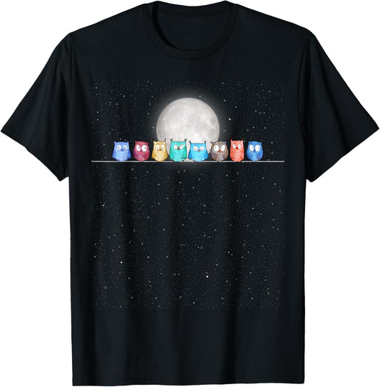 Starry Night Owls T-Shirt - T-Shirt | Black