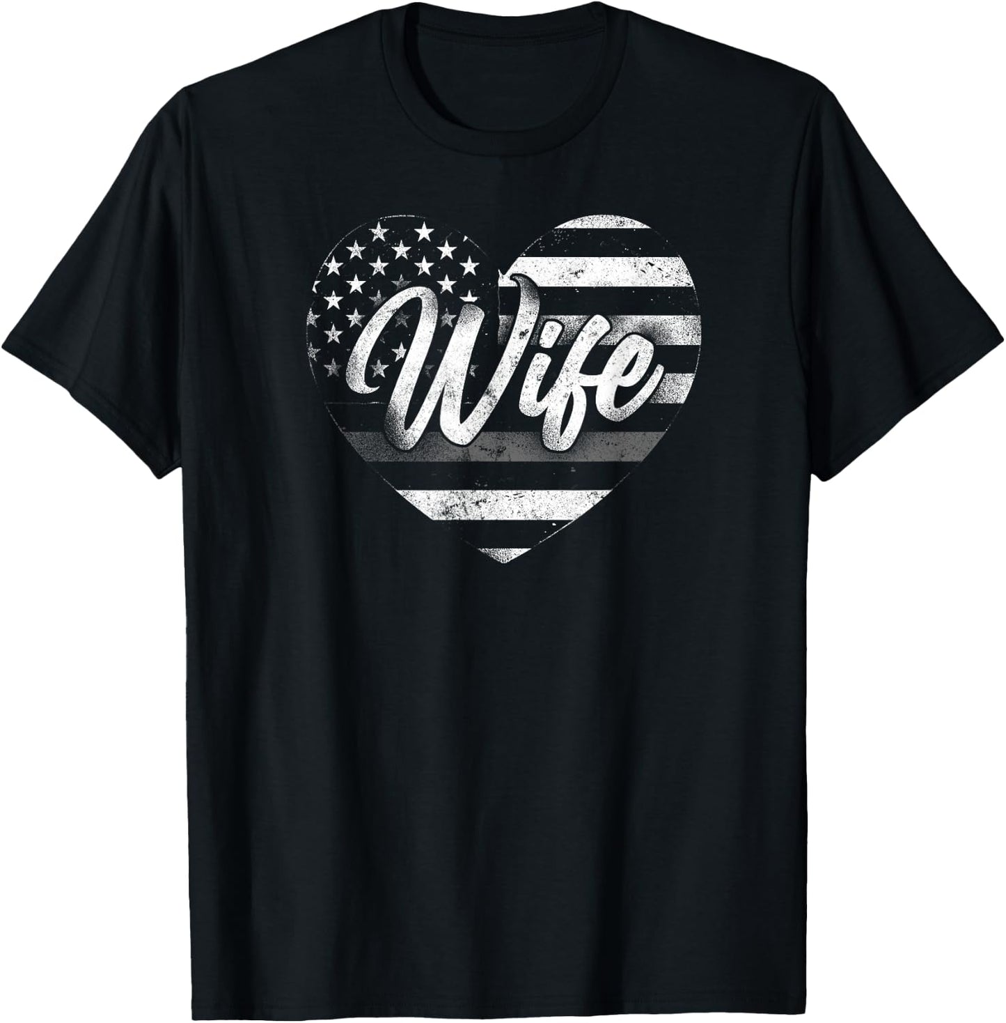 Correctional Officer Wife Marriage Heart American Flag T-Shirt - T-Shirt | Black