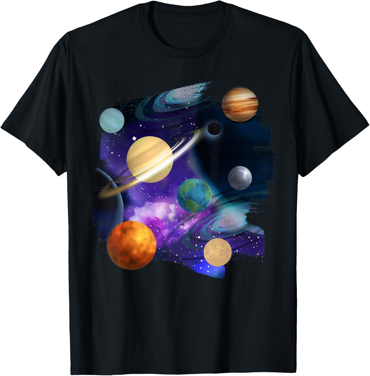 Colorful Solar System Graphic Space T-Shirt - T-Shirt | Black