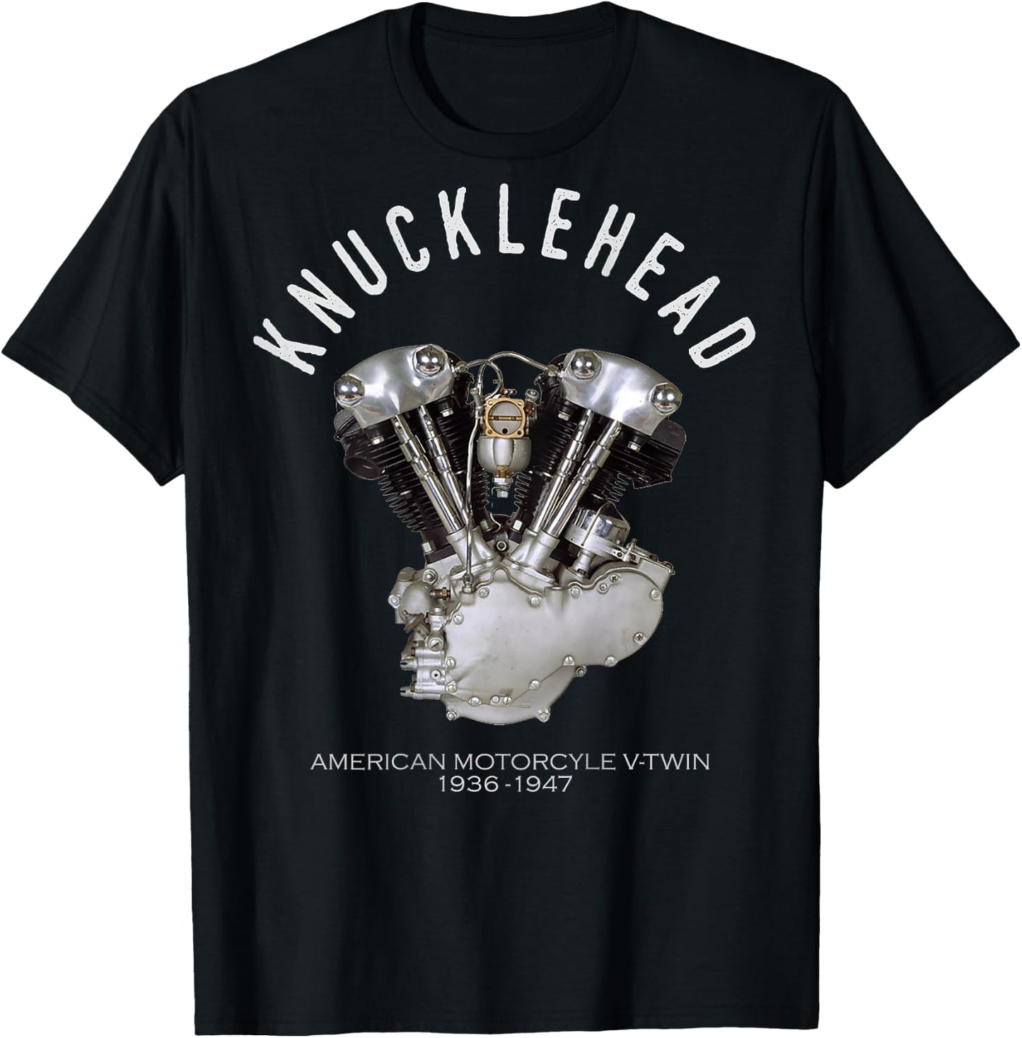 Old School V-Twin Knuckle Head Image Logo on Back Dark Color T-Shirt - T-Shirt | Black