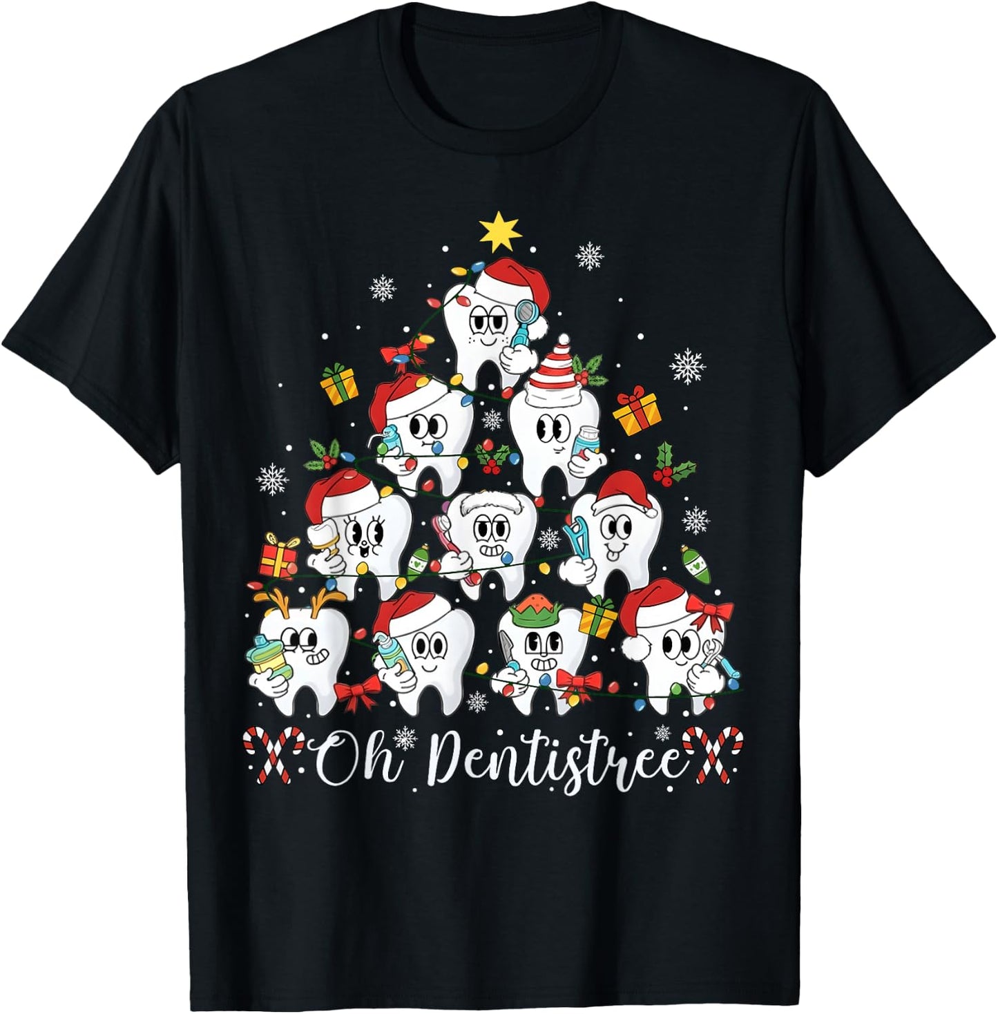Oh Dentistree Teeth Christmas Tree Dental Dentist Men Women T-Shirt - T-Shirt | Black