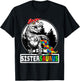 Sistersaurus T rex Dinosaur Sister Saurus Autism Awareness T-Shirt - T-Shirt | Black