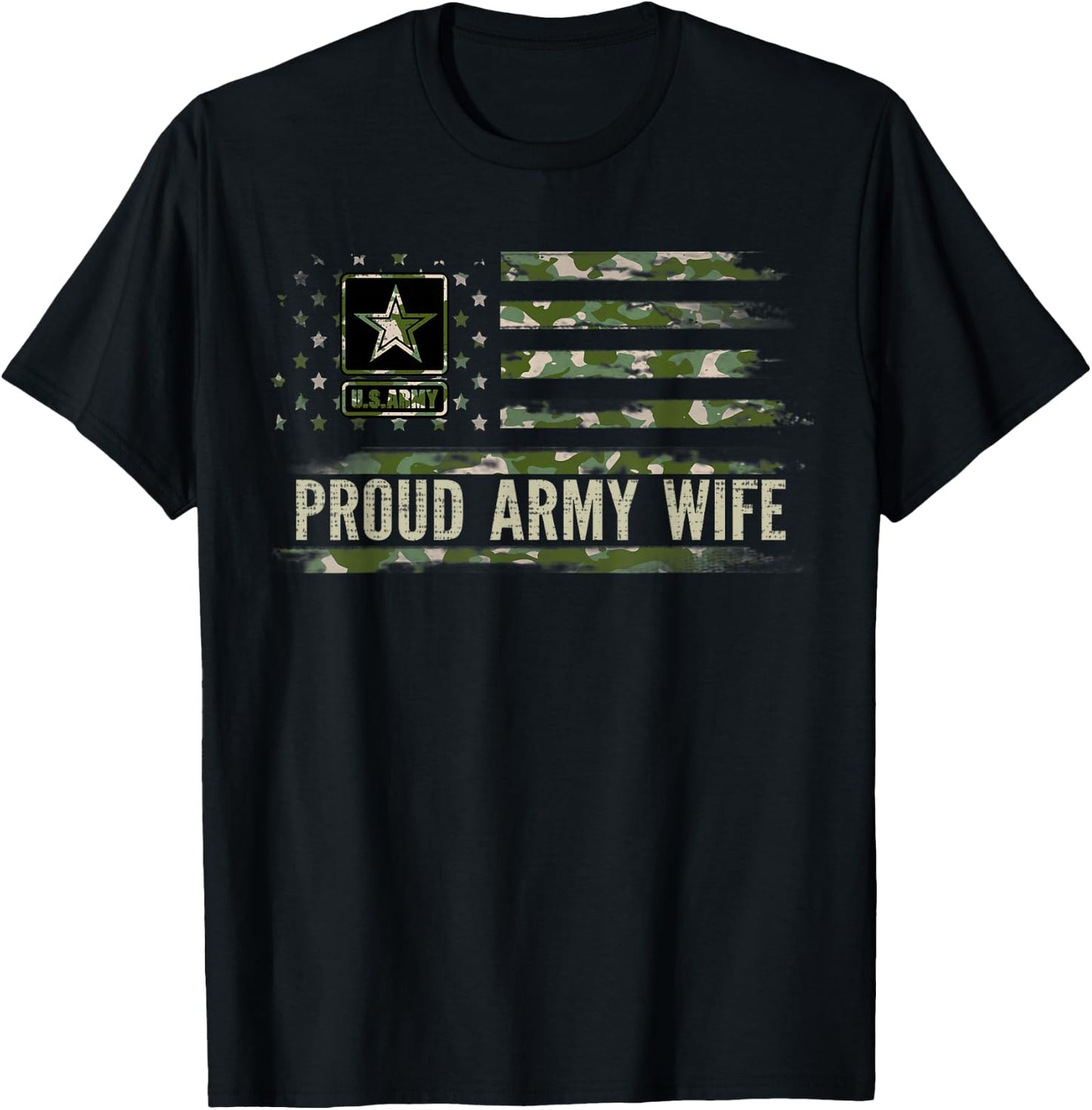 Vintage Proud Army Wife Camo American Flag Veteran Gift Kids Men T-Shirt - T-Shirt | Black
