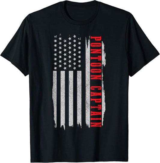 Patriotic Pontoon Captain Vintage US Flag Pontooning T-Shirt - T-Shirt | Black