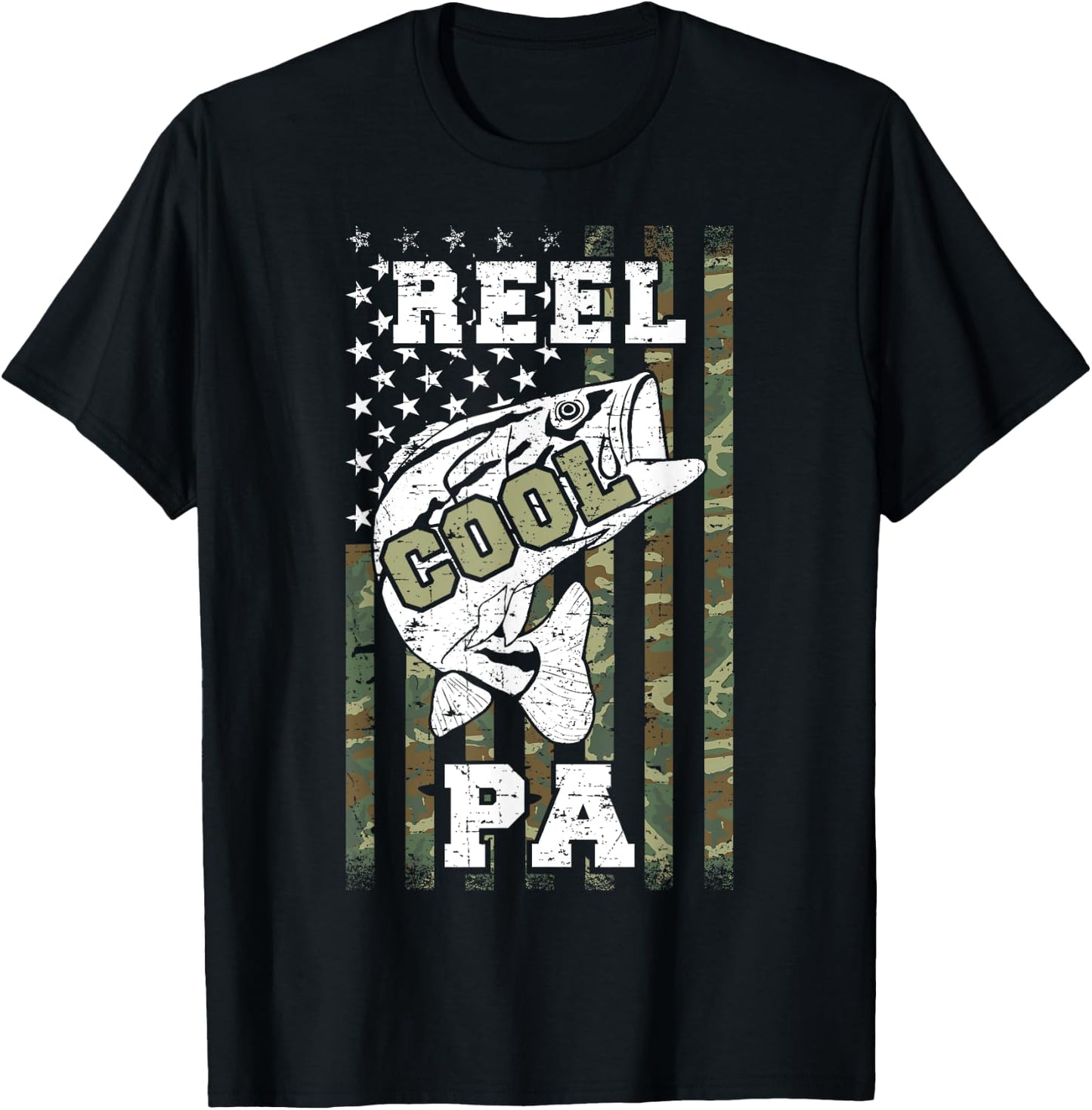 Reel cool pa Fisherman Camouflage American Flag Fishing T-Shirt - T-Shirt | Black