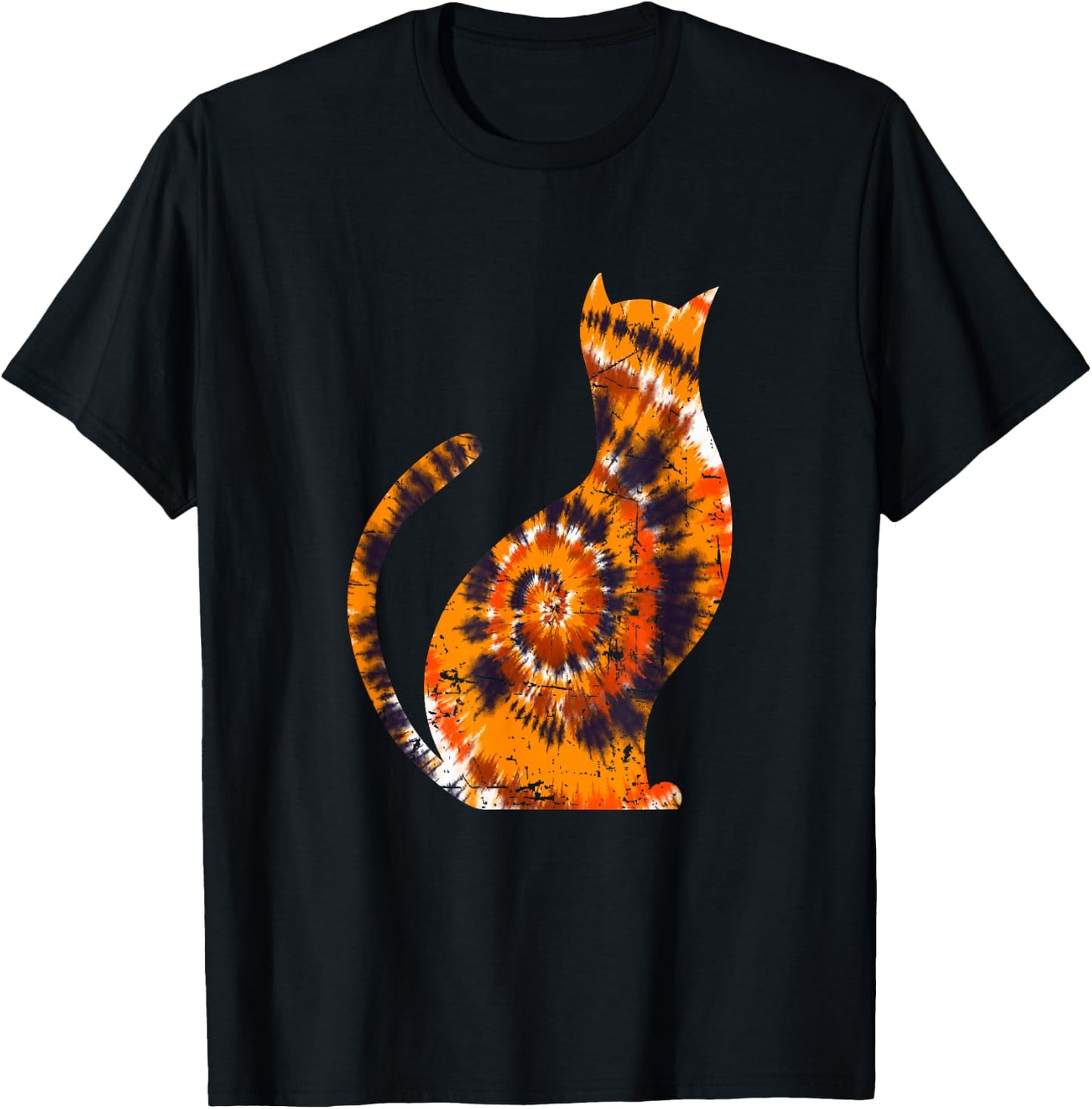 Orange Tie Dye Halloween Cat T-Shirt - T-Shirt | Black
