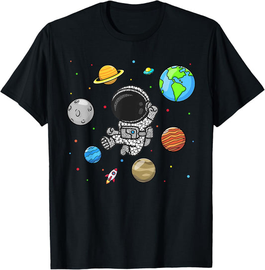 Dot Day Shirts Kids Boys Toldders Astronaut Space Planets T-Shirt - T-Shirt | Black