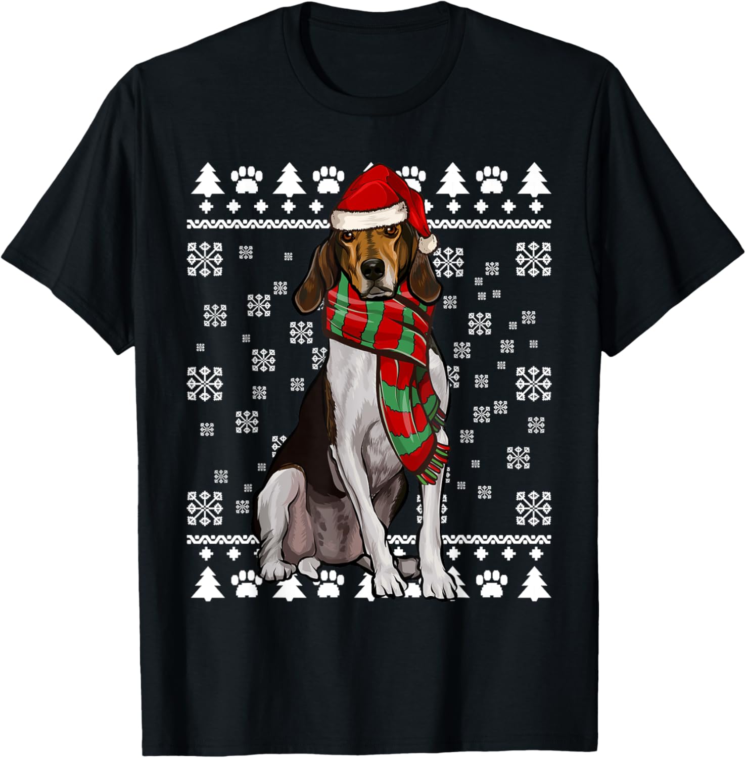Treeing Walker Coonhound Dog Santa Hat Xmas Ugly Christmas T-Shirt - T-Shirt | Black