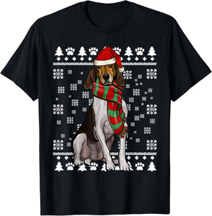 Treeing Walker Coonhound Dog Santa Hat Xmas Ugly Christmas T-Shirt - T-Shirt | Black