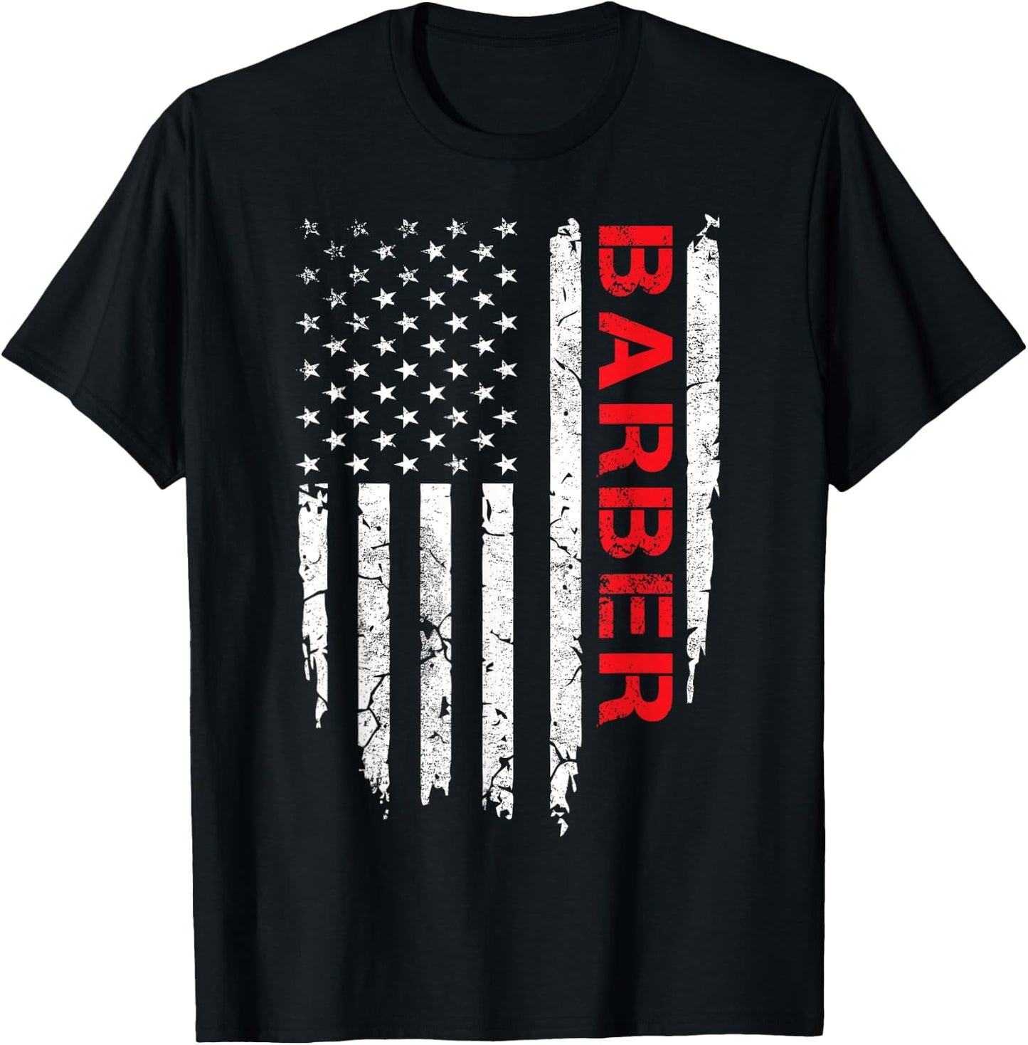 Vintage American Flag Barber 4th of July Patriotic T-Shirt - T-Shirt | Black