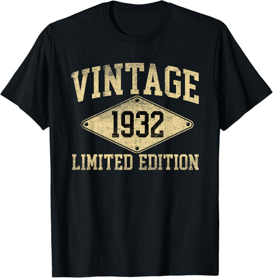 Vintage 1932 Limited Edition Year Of Birth Birthday T-Shirt - T-Shirt | Black