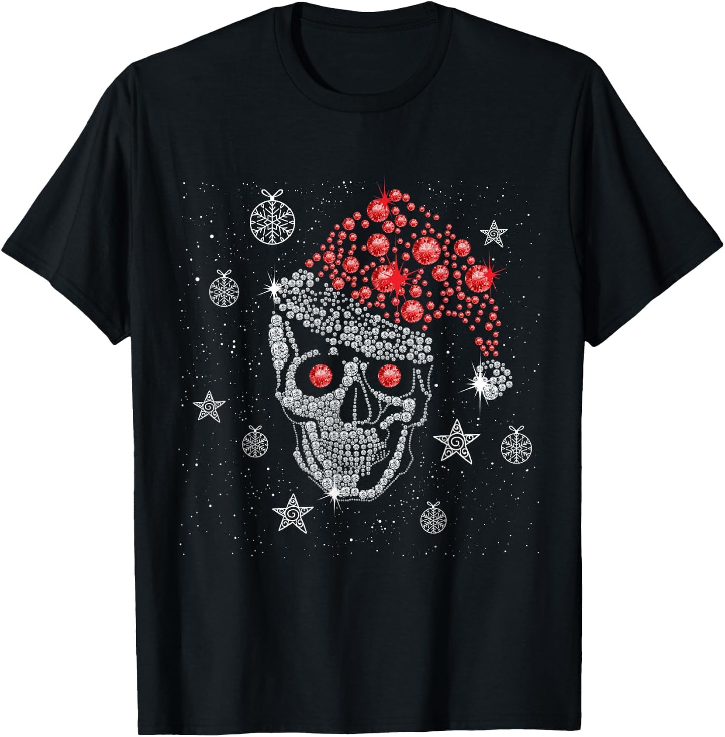 Sugar Skull with Santa Hat Christmas Pajama Xmas Gifts T-Shirt - T-Shirt | Black