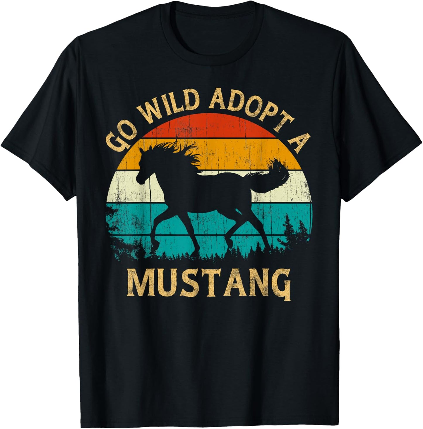 Vintage Sunset Wild Mustang Horse Go Wild Adopt a Mustang T-Shirt - T-Shirt | Black