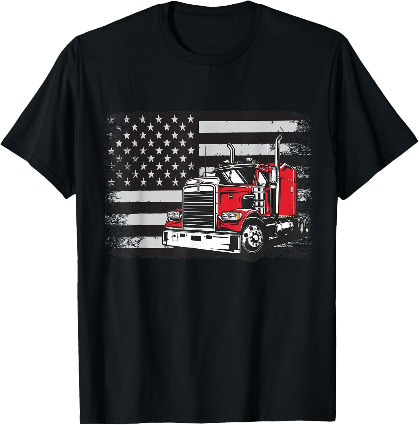 US American Flag Semi Truck Driver T-Shirt - T-Shirt | Black