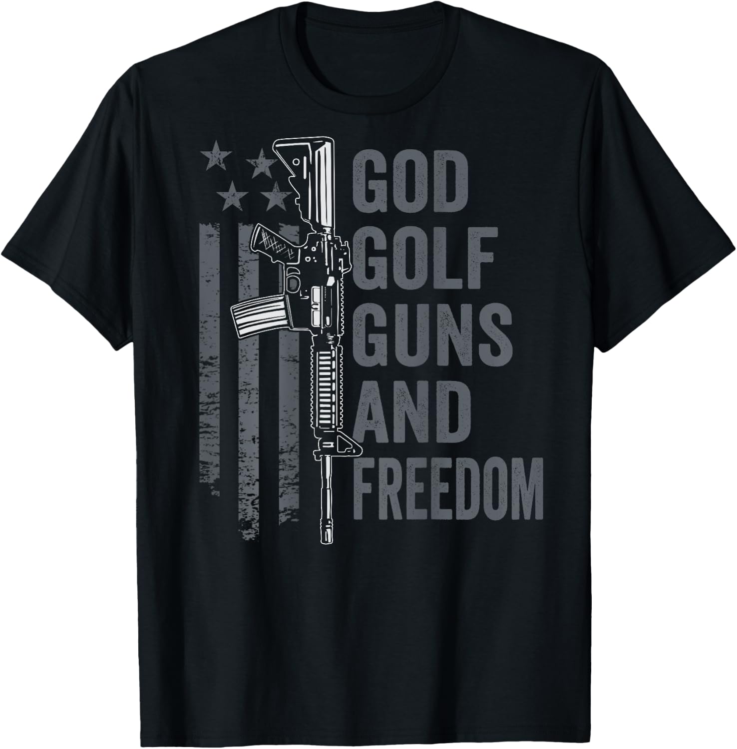 God Golf Guns & Freedom - Funny Pro Guns Golfer (ON BACK) T-Shirt - T-Shirt | Black