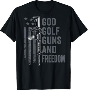 God Golf Guns & Freedom - Funny Pro Guns Golfer (ON BACK) T-Shirt - T-Shirt | Black