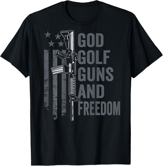 God Golf Guns & Freedom - Funny Pro Guns Golfer (ON BACK) T-Shirt - T-Shirt | Black